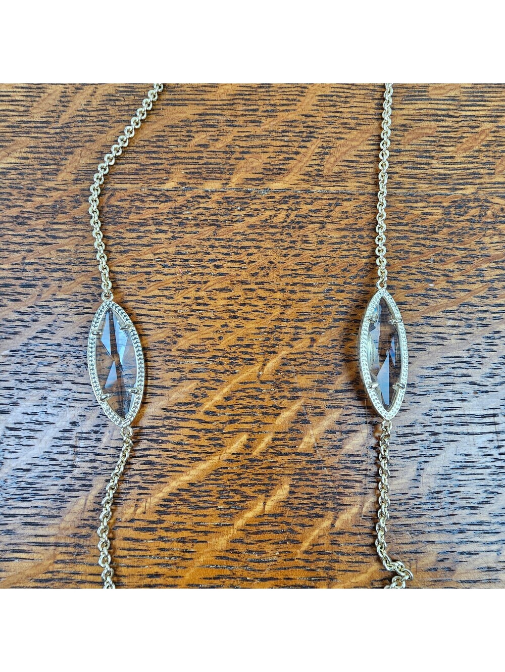 Kendra Scott Elisa Long Clear Crystal Gold Tone Pendant Necklace 38" - Picture 10 of 13